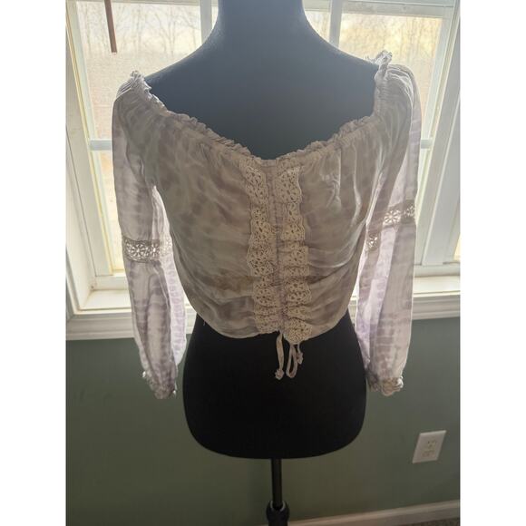 Surf Gypsy Tops - Boho Tie-Dye Gypsy Blouse Size M Gold Star Print Crochet